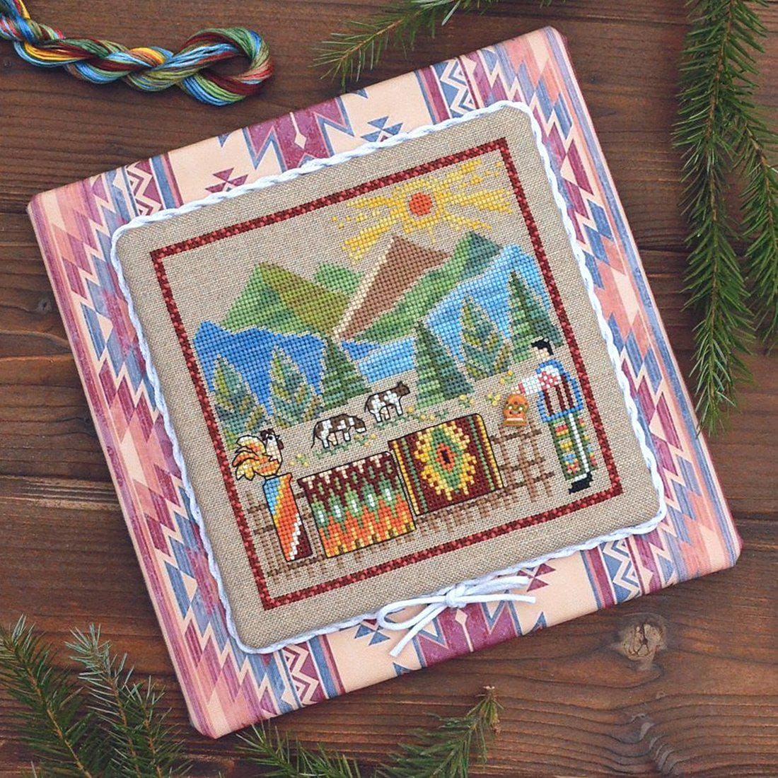 Counted Cross Stitch Sampler Kit:Carpets and the sun, Hand-Dyed threads, Evenweave Fabric, Beads