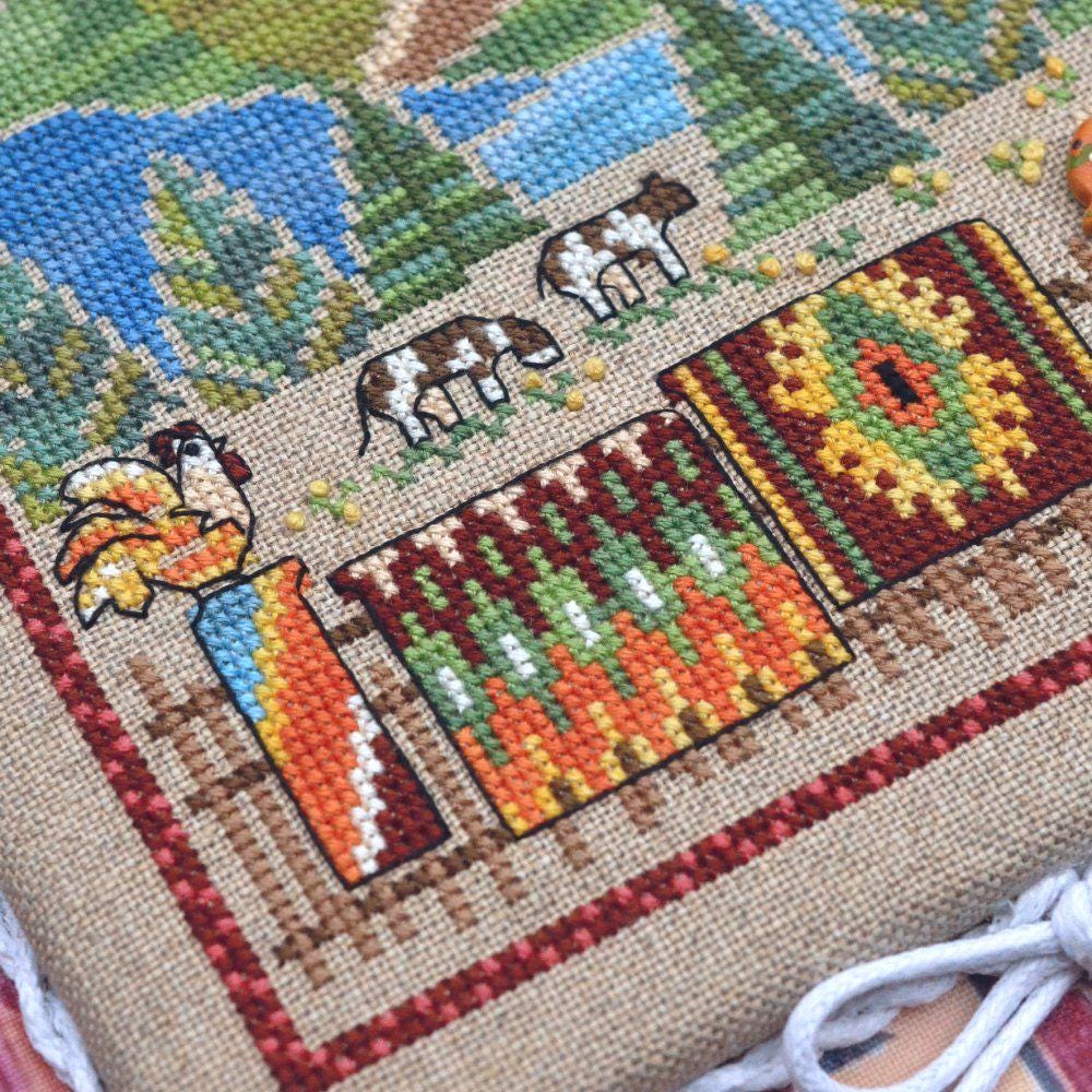 Counted Cross Stitch Sampler Kit:Carpets and the sun, Hand-Dyed threads, Evenweave Fabric, Beads