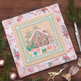 Counted Cross Stitch Sampler Kit:Gingerbread house, Hand-Dyed threads, Evenweave Fabric, Beads