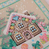 Counted Cross Stitch Sampler Kit:Gingerbread house, Hand-Dyed threads, Evenweave Fabric, Beads