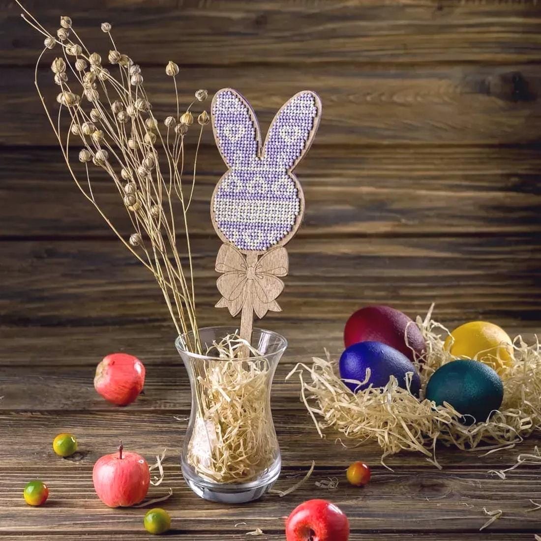 Bead Embroidery Kit: Easter Egg with Ears on stick, DIY Craft (LK-092)