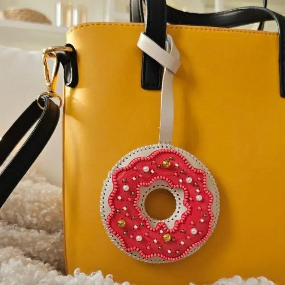 Beads embroidery kit on artificial leather "Donut with Glaze" (double-sided) FLBB-173 St.Beige
