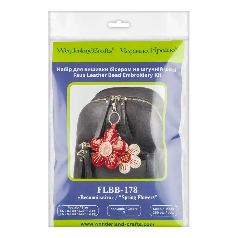 Beads embroidery kit on artificial leather "Bag Charm - Spring Flowers" (double-sided) FLBB-178 Pink, Red