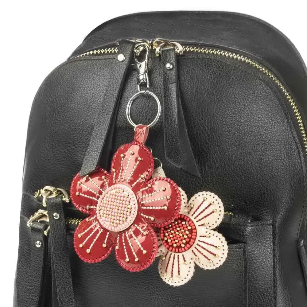 Beads embroidery kit on artificial leather "Bag Charm - Spring Flowers" (double-sided) FLBB-178 Pink, Red