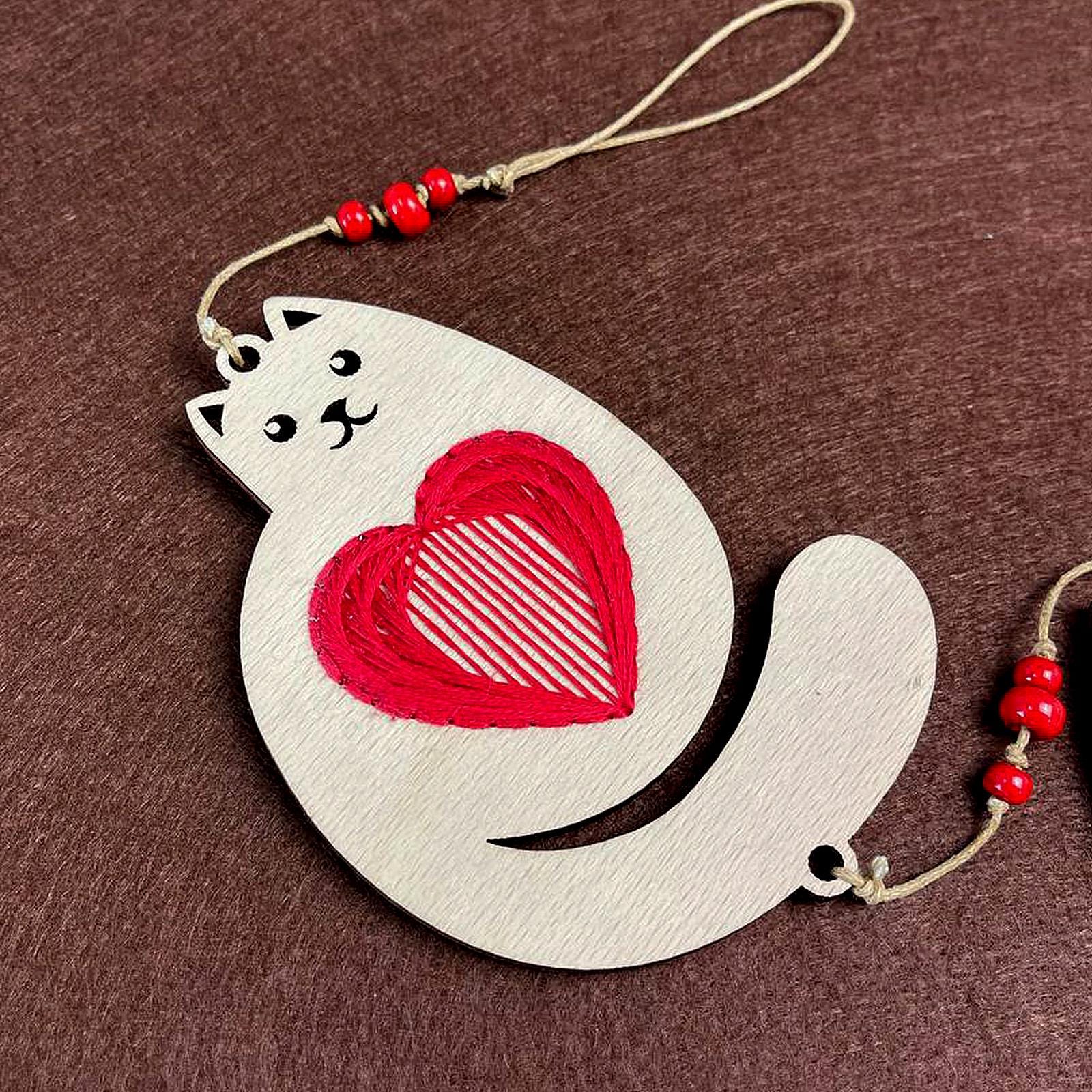 DIY Red heart  Decor Set Spring green: Plywood 3 hearts with stitching