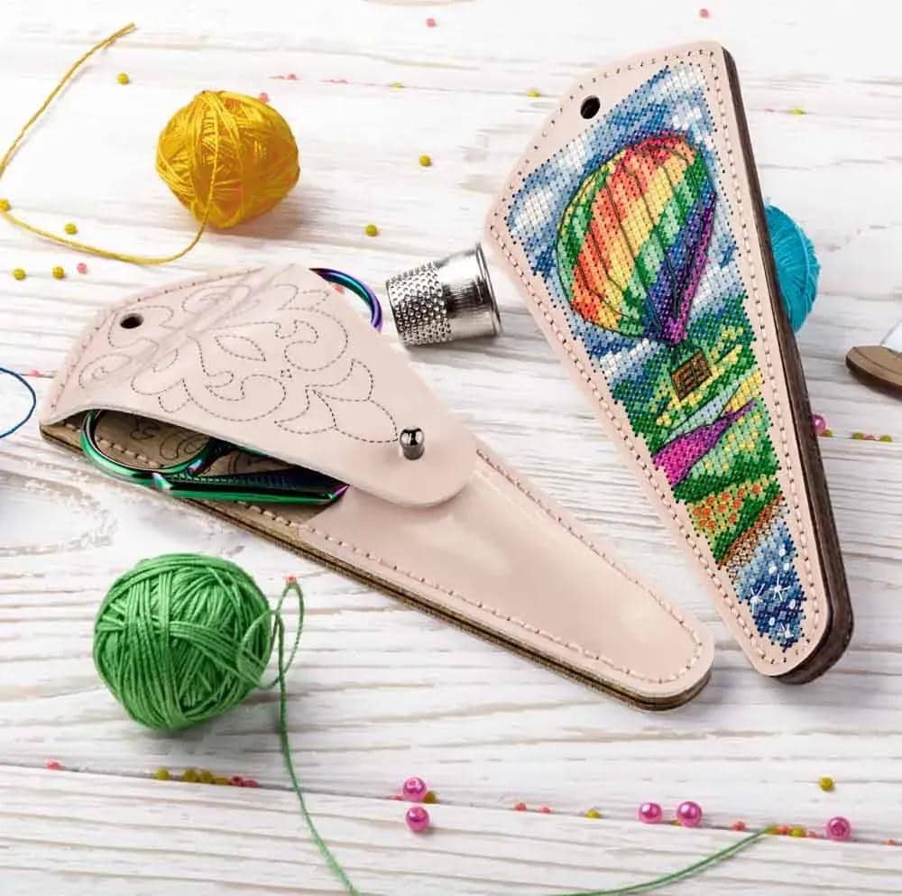 DIY Faux Leather Scissor Case Kit with Cross stitch Balloon