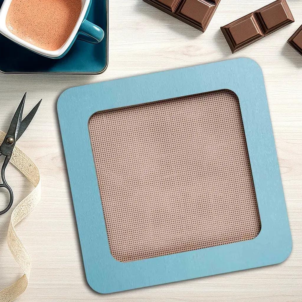 Plywood Embroidery Hoop with Magnetic Holders (5.5x5.5 IN), pastel green-blue, plain, hand-painted