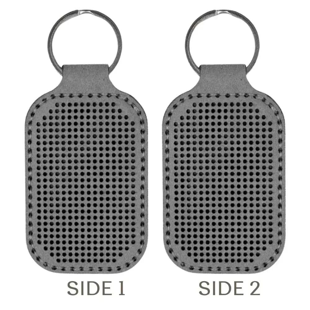 Embroidery Kit faux leather keychain base dark gray, BE-004. Fast DIY Kit