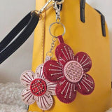 Beads embroidery kit on artificial leather "Bag Charm - Spring Flowers" (double-sided) FLBB-178 Pink, Red
