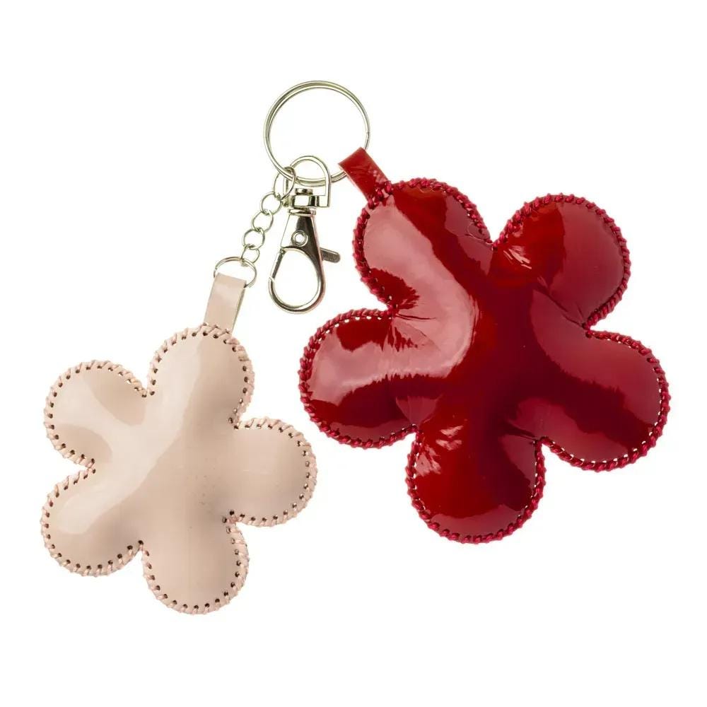 Beads embroidery kit on artificial leather "Bag Charm - Spring Flowers" (double-sided) FLBB-178 Pink, Red