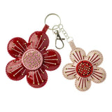 Beads embroidery kit on artificial leather "Bag Charm - Spring Flowers" (double-sided) FLBB-178 Pink, Red