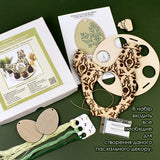DIY Easter Egg holder Decor Set Spring green: Plywood Chicken with cross stitch egg