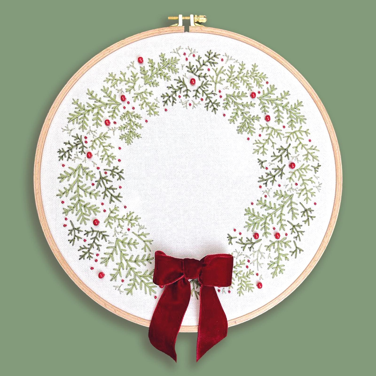 Holiday Wreath DIY Embroidery Kit GL-5 — Christmas Floral Needlework Set for Beginners