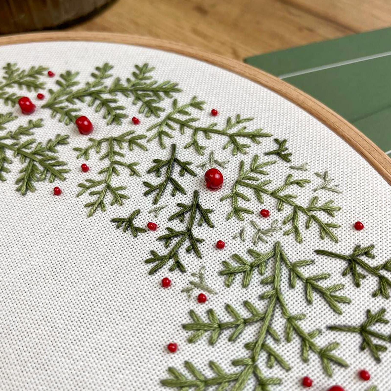 Holiday Wreath DIY Embroidery Kit GL-5 — Christmas Floral Needlework Set for Beginners