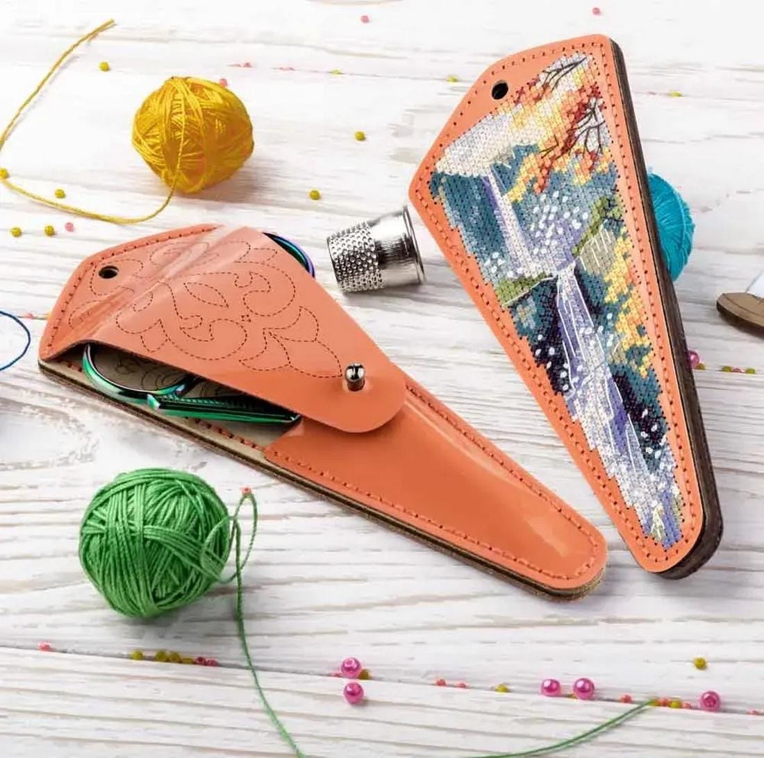 DIY Faux Leather Scissor Case Kit with Cross stitch Waterfall