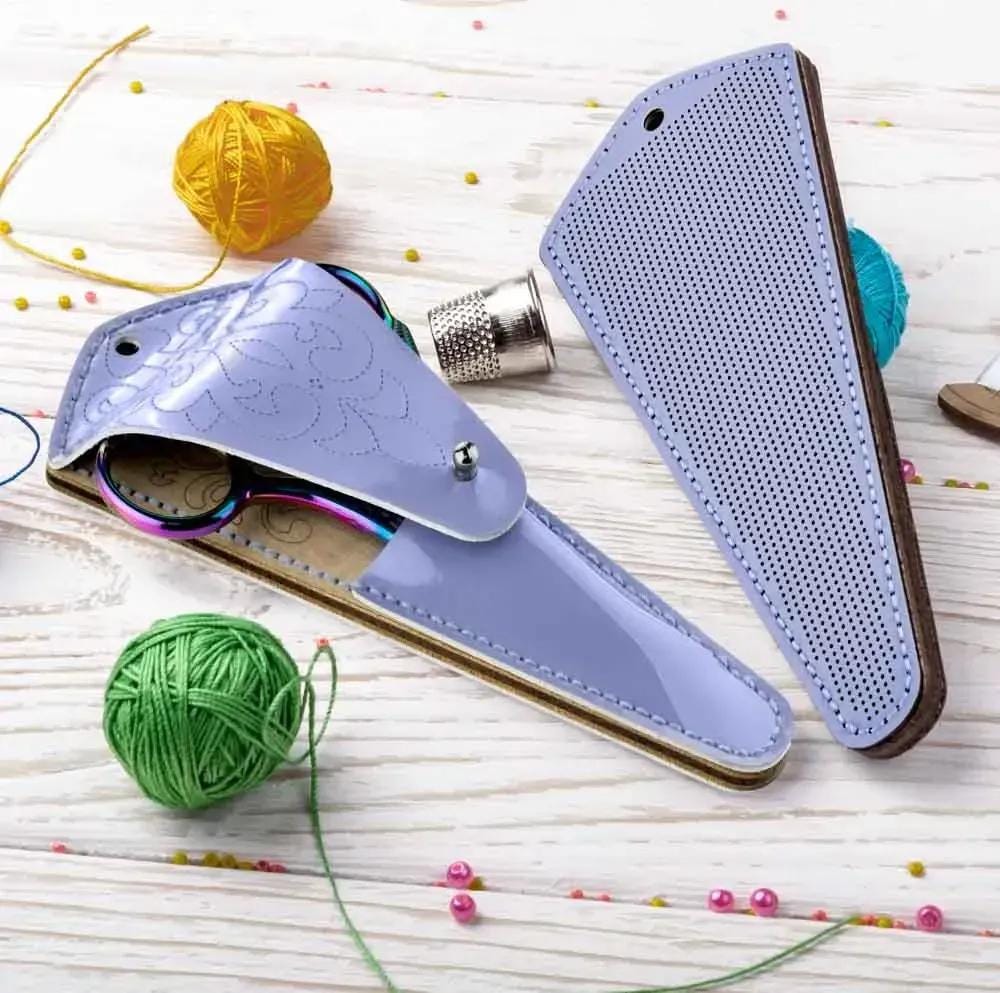 DIY Faux Leather Scissor Case perforated workpiece light blue