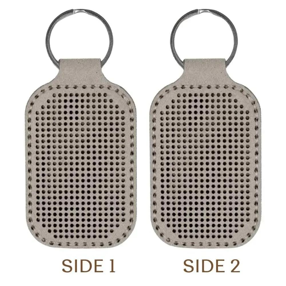 Embroidery Kit faux leather keychain base gray, BE-001. Fast DIY Kit