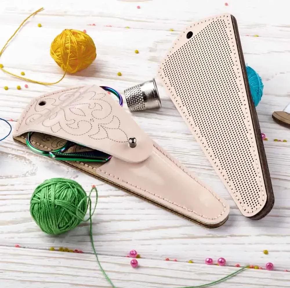 DIY Faux Leather Scissor Case perforated workpiece pink