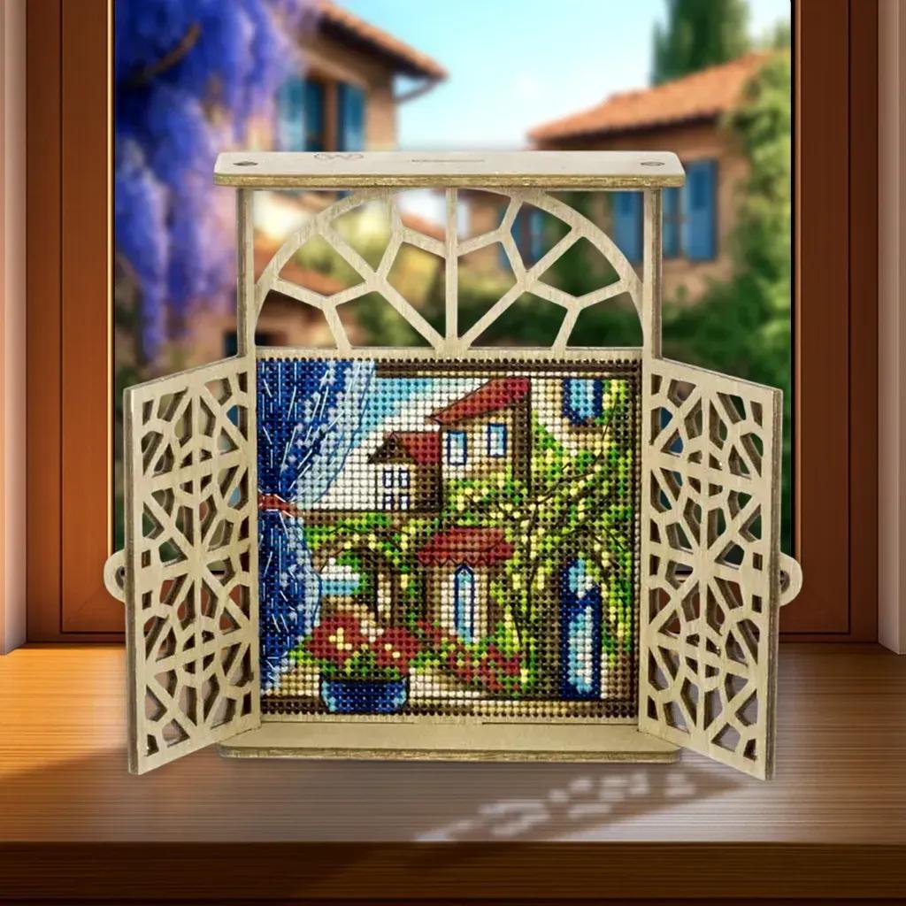 Cross Stitch Kit on wood: Mediterranean Morning - Windows series