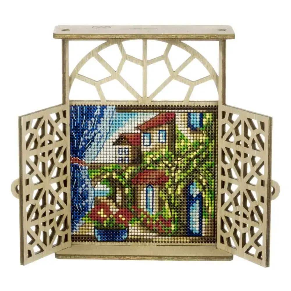 Cross Stitch Kit on wood: Mediterranean Morning - Windows series