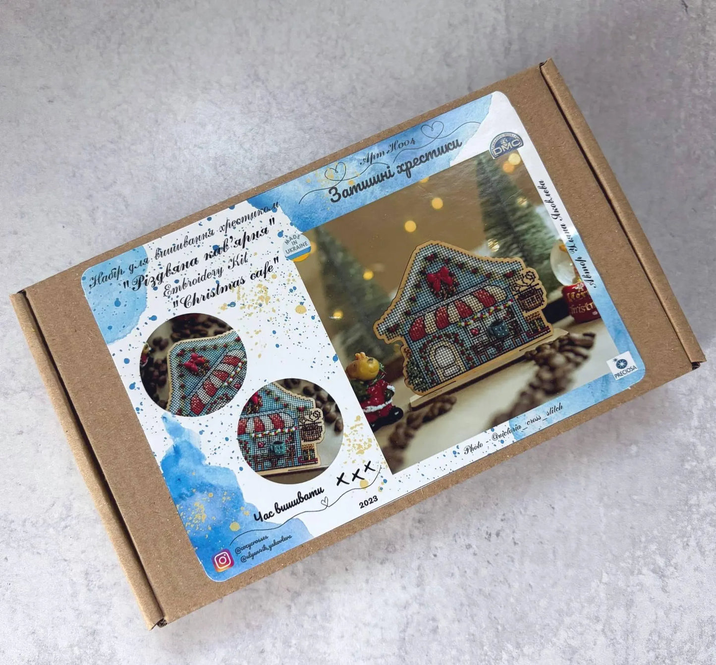 Cozy Crosses Christmas Cafe H-004, Counted Cross Stitch Kit on Wood, 3D Ornament, 14 Count Plywood Base