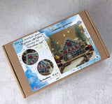 Cozy Crosses Christmas Cafe H-004, Counted Cross Stitch Kit on Wood, 3D Ornament, 14 Count Plywood Base