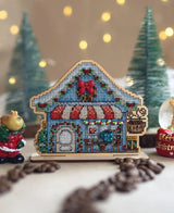 Cozy Crosses Christmas Cafe H-004, Counted Cross Stitch Kit on Wood, 3D Ornament, 14 Count Plywood Base