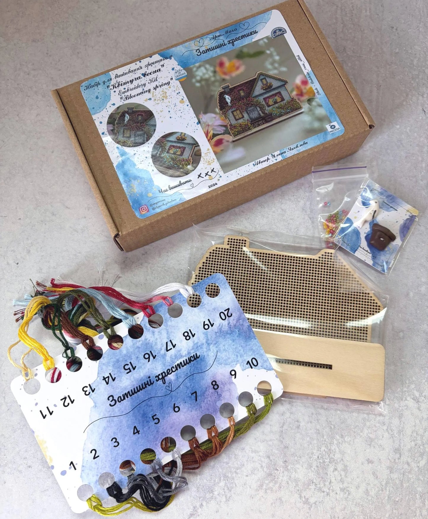 Cozy Crosses Blooming Spring M010 Counted Cross Stitch Kit, Flower Cottage on Wood