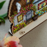 Cozy Crosses Blooming Spring M010 Counted Cross Stitch Kit, Flower Cottage on Wood