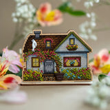 Cozy Crosses Blooming Spring M010 Counted Cross Stitch Kit, Flower Cottage on Wood