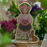 Cozy Crosses Spring Girl M018 Counted Cross Stitch Kit, Spring Figure on Wood